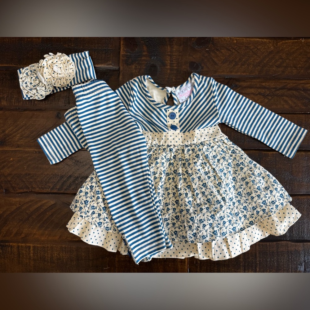 Navy and White Striped Floral Kids Matching Set